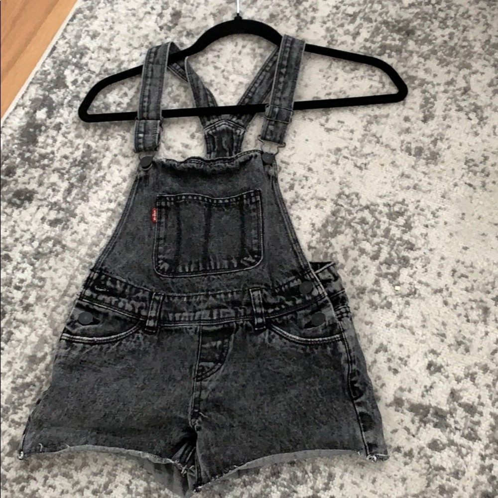 Kids black washed denim overalls